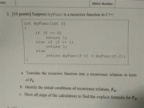 Solved Ame Matric Number 2 10 Points Suppose Myfunc Is