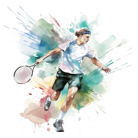 Watercolor Sport Illustration Of Badminton With Colorful Splashes