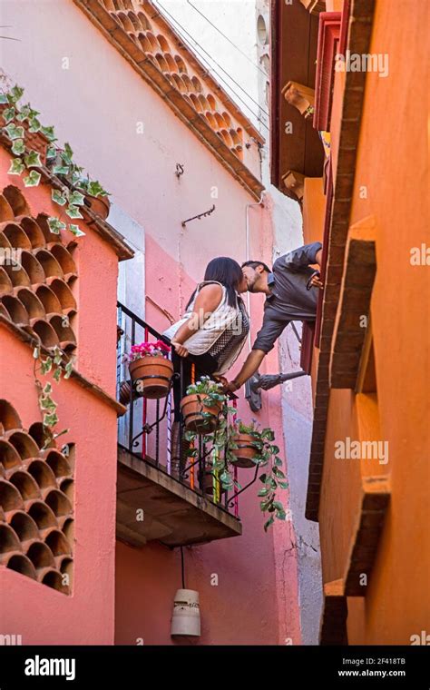 Mexican Couple Kissing From Balcony In The Alley Of The Kiss El Callejon Del Besoin In The