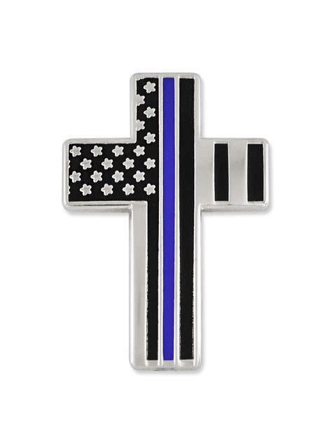 Pinmarts Thin Blue Line American Flag Cross Police Officer Enamel