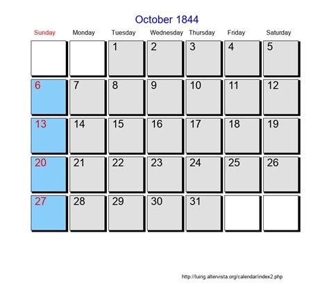 October 1844 Roman Catholic Saints Calendar