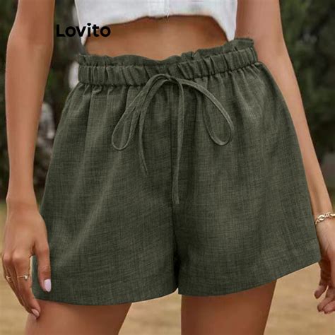 Lovito Shorts Casuais Lisos Bolso Cadar O Para Mulheres