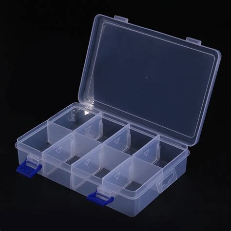 8 Compartment Adjustable Clear Storage Box Plastic Jewelry Display ...