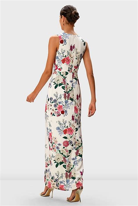 Shop Floral Print Satin Faux Wrap Dress Eshakti