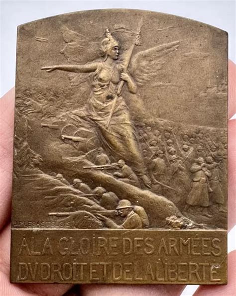 ANCIENNE PREMIÈRE GUERRE Mondiale Plaque Bronze Médaille J P