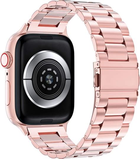 Stalen Schakel Bandje Voor Apple Watch Mm Rose Goud Bol