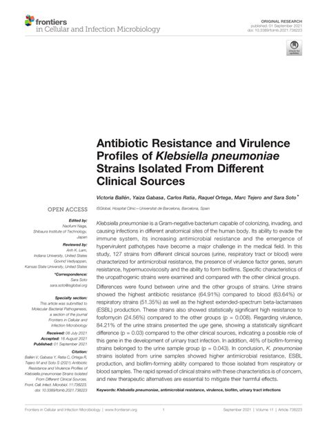 PDF Antibiotic Resistance And Virulence Profiles Of Klebsiella