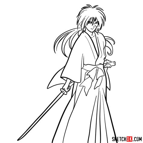 How to draw Himura Kenshin | Rurouni Kenshin - Sketchok easy drawing guides