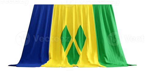 Saint Vincent And The Grenadines Flag Curtain In 3d Rendering Called Flag Of Saint Vincent And