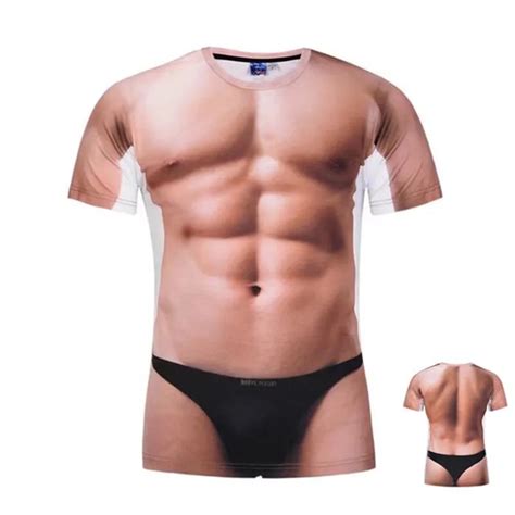 Summer New Hunk Trend T Shirt 3d Printed Sexy Muscle Pattern High Quality Round Neck Short