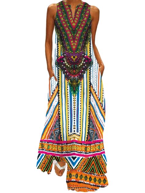 Lumento Womens Dresses Bohemian Beach Maxi Dress V Neck Summer Tank