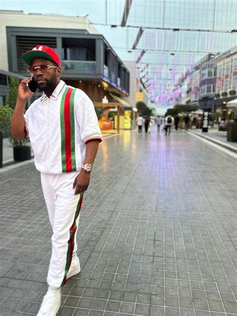 Floyd Mayweather Gucci White Striped Shirt Matching Trackpants