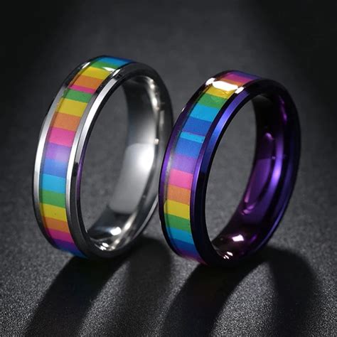 Trendy 316l Stainless Steel Enamel Rainbow Lgbt Pride Ring Lesbian Gay