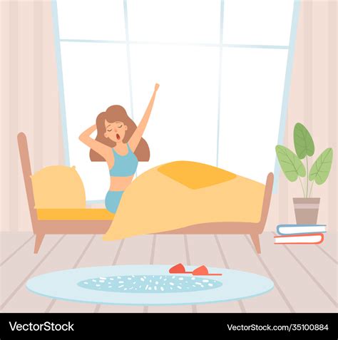 Wake Up Girl Woman In Bed Yawning Sunny Morning Vector Image