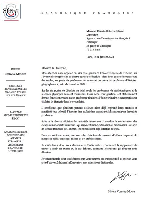 Mon Courrier à La Directrice De Laefe Claudia Scherer Effosse Sur L