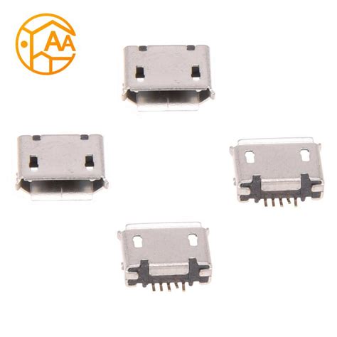 Micro Usb Type B Female ซ็อกเก็ต 180 องศา 5 Pin Smd Smt Soldering Jack 10 ชิ้นสําหรับบัดกรี