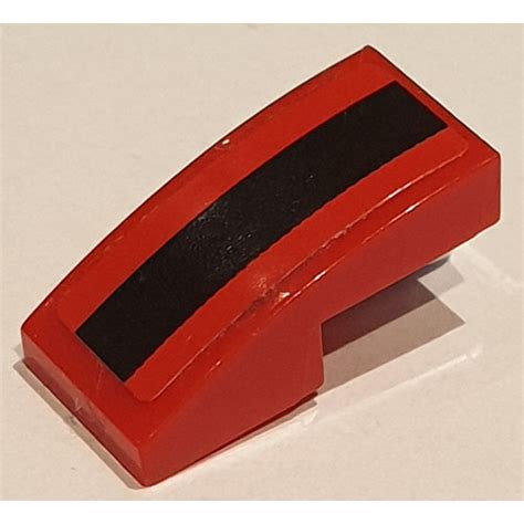 LEGO Red Slope 1 X 2 Curved With Black Stripe Sticker 11477 Brick