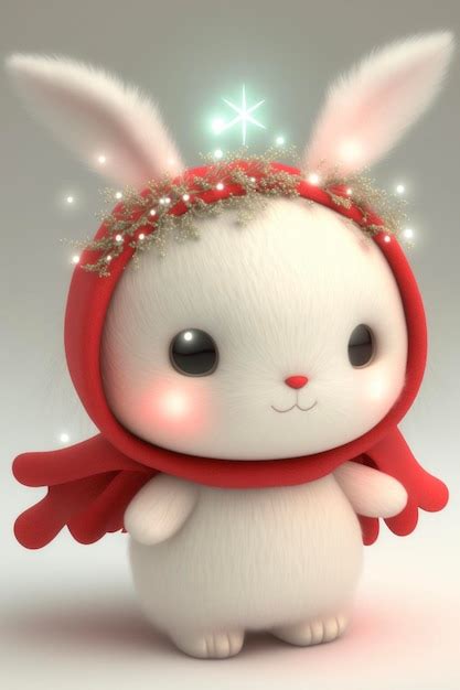 Premium Ai Image White Rabbit Wearing A Red Hat And Scarf Generative Ai