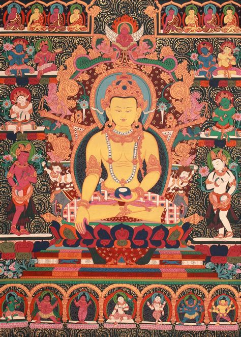 Tibetan Thangka Painting Tibetan Buddhist Dhyani Buddha Ratnasambhava