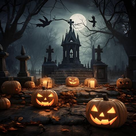 Premium AI Image | halloween scene horror background with creepy pumpkins of spooky halloween ...