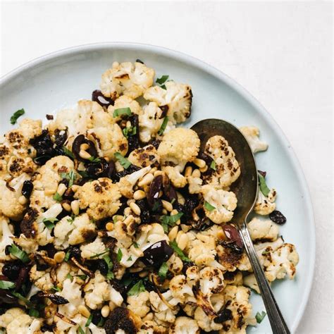 Roasted Cauliflower With Olives Raisins And Pine Nuts Our Salty Kitchen