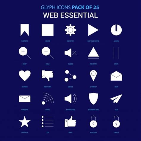 Essential Vector PNG Images, Web Essential White Icon Over Blue Background 25 Icon Pack, Web ...