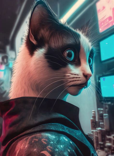 Baggrunde Neon Tech Siamese Katte Ai Art Cyberpunk Digital Kunst Kunstværk Hybrid