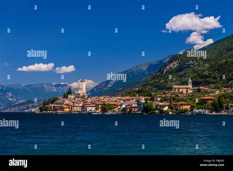 Italy Veneto Lake Garda Malcesine Townscape With Scaliger Castle