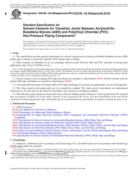 Astm D Standard Specification For Solvent Cements For