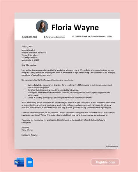 Simple Cover Letter Word Google Docs Highfile