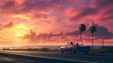 Premium AI Image | Car on the road at sunset