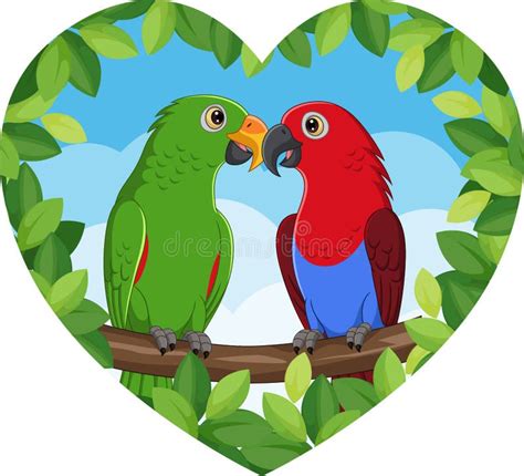 Cartoon Parrots Lovely Couple On Tree Branch Stock Vector Illustration Of Funny Pair 262899115