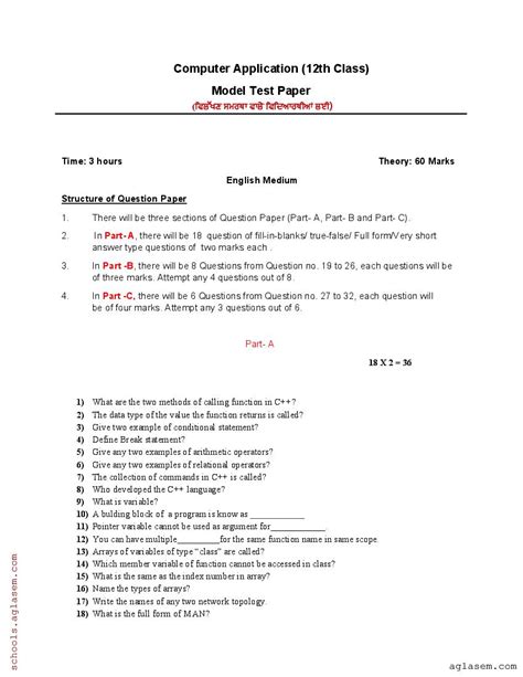 Pseb Th Computer Application Sample Paper Pdf Punjab Board