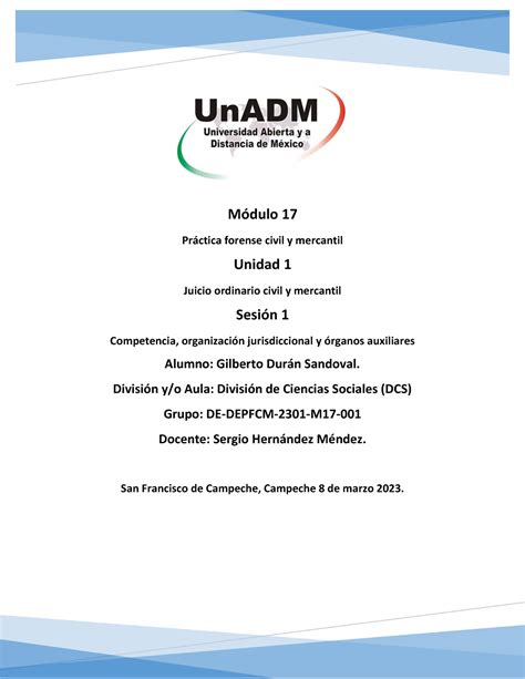 M17 U1 S1 GIDS derecho Módulo 17 Práctica forense civil y mercantil