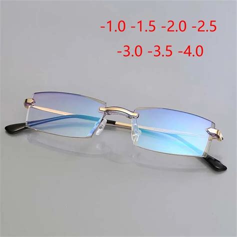 High Grade Coating Frameless Finished Myopia Glasses Women Anti Blue Light Prescription