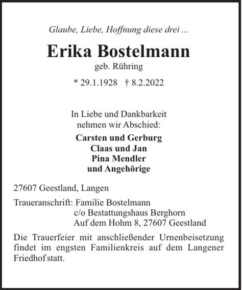 Erika Bostelmann Gedenken Nordsee Zeitung