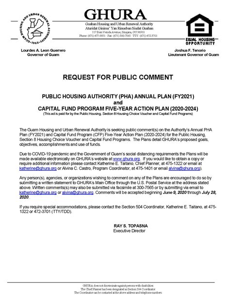 Request For Public Comment Pha Annual Plan Fy And Cfp Year