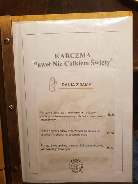 Menu at Paweł Nie Całkiem Święty restaurant Poland