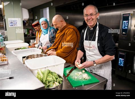 The Archbishop Of Canterbury Justin Welby Right Prepares Food As He