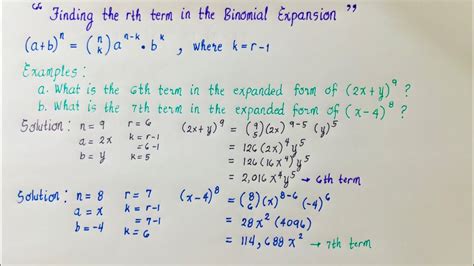 Precalculus Finding The Rth Term In Binomial Expansion Binomial