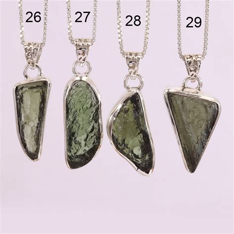 Moldavite Pendant Raw Moldavite Necklace Sterling Silver Etsy