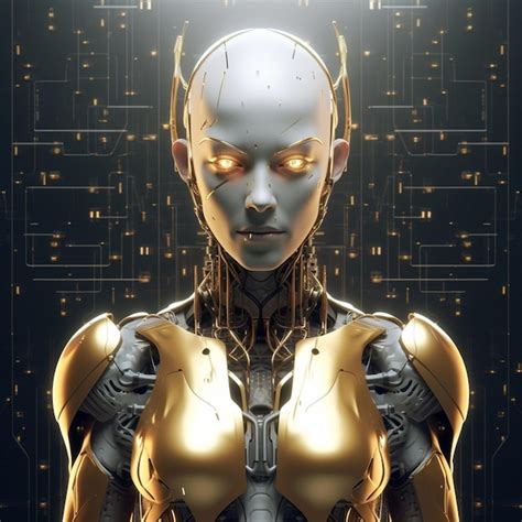 Premium Ai Image Futuristic Cyborg Golden Humanoid Robot Face Pictures Ai Generated Art