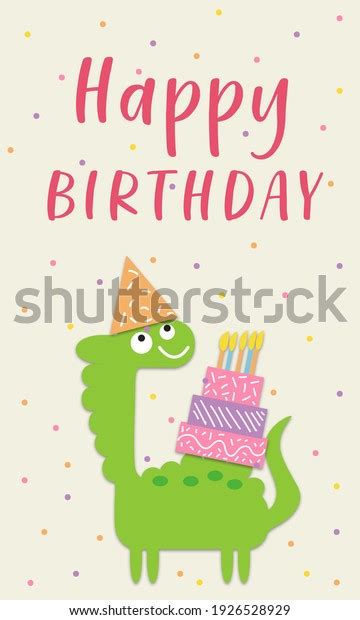 Happy Birthday Card Green Dinosaur Cake Stock Illustration 1926528929