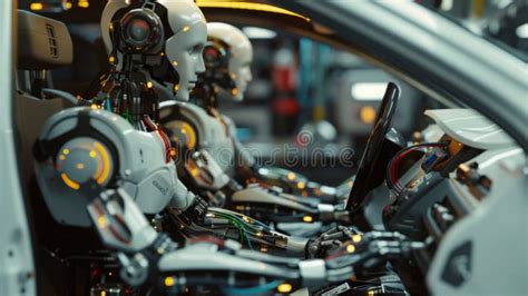 Robots Driving Cars in Factory Stock Image - Image of mechanical ...