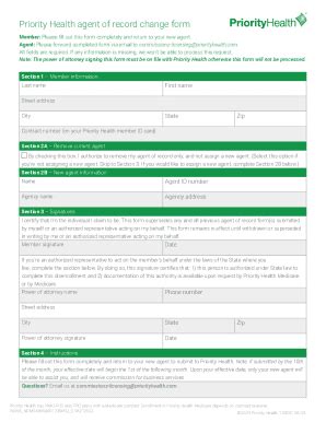 Fillable Online Priority Health Agent Of Record Change Form Fax Email