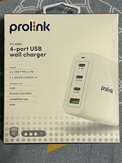 Prolink 68w 4 Port USB Wall Charger Mobile Phones Gadgets Mobile