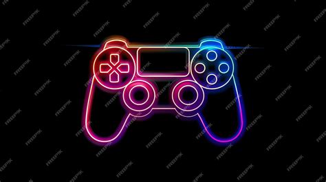 neon outline   video game controller   black background