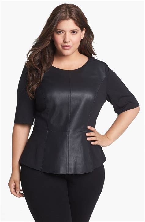 Sejour Faux Leather Front Peplum Top Plus Size Nordstrom