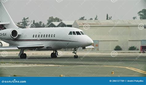 Business Private Jet Goes To the Runway of the Airport. Stock Video ...