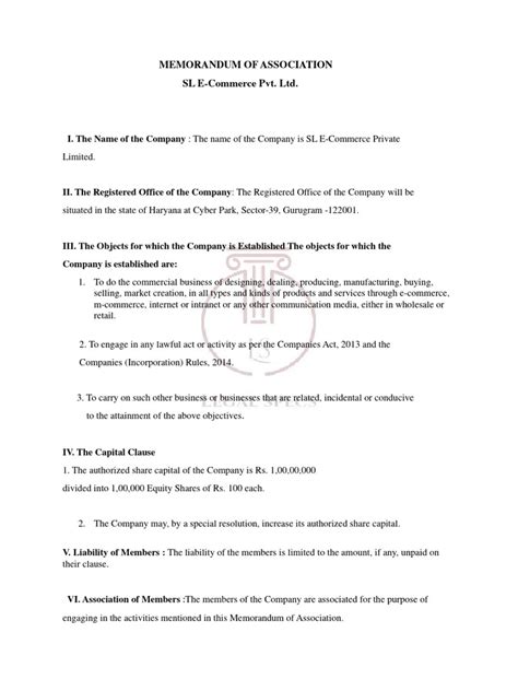 Memorandum Of Association Pdf Companies Private Law